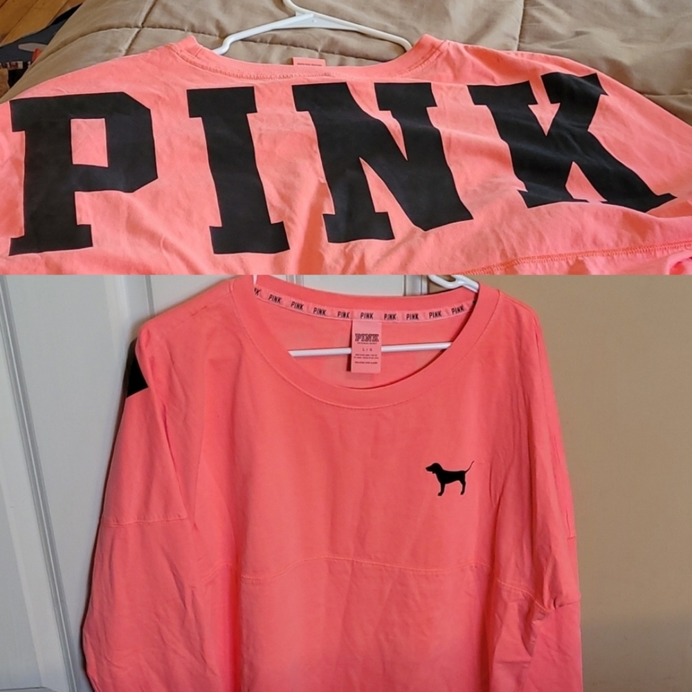 NWOT New Victoria Secret PINK long sleeve neon orange pink loose shirt